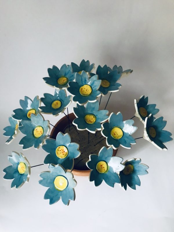 Blue Ceramic Daisies- Bunch of 3 - Image 3