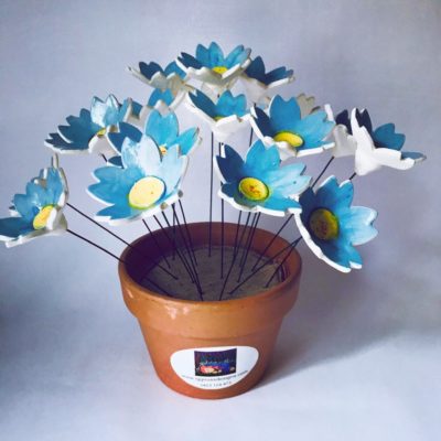 Blue Ceramic Daisies- Bunch of 3