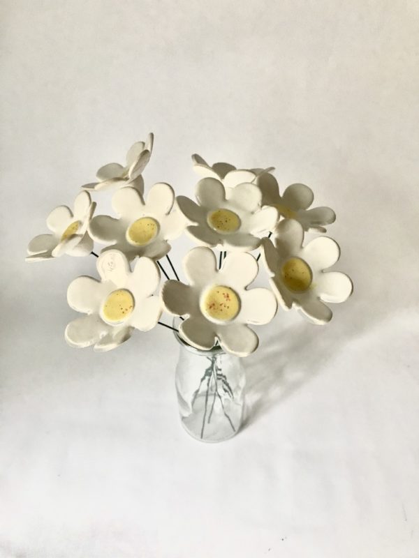White Ceramic Daisies- Bunch of 3